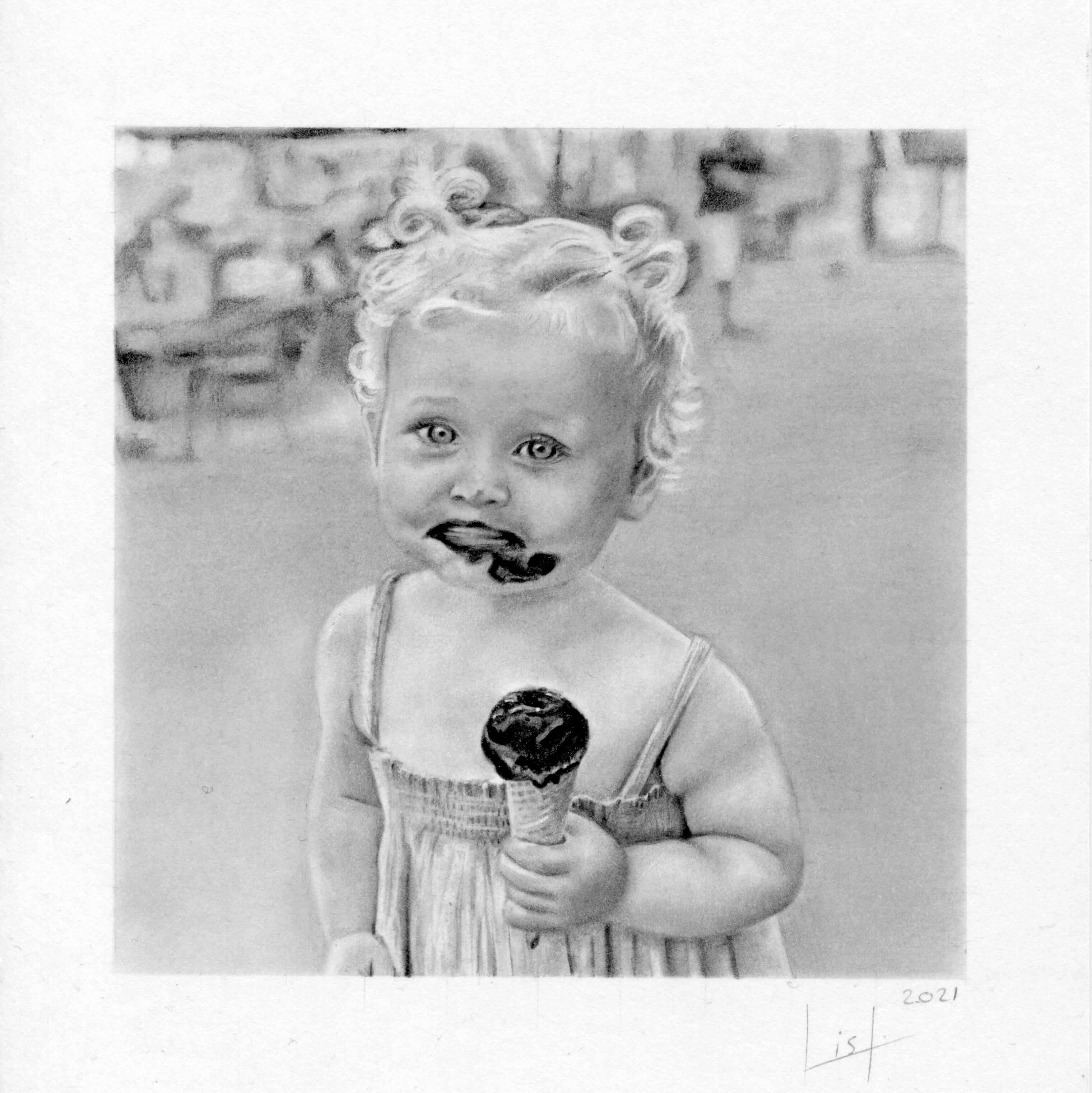 Portrait with ice cream - Pencil on Bristol paper